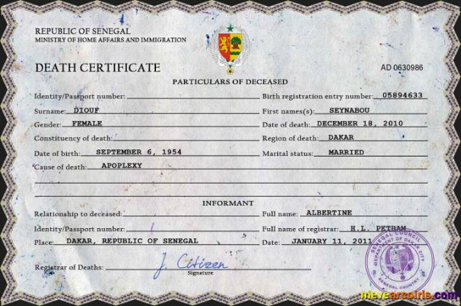 Senegal vital record death certificate